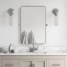 Metal Frame Pivot Rectangle Bathroom Mirror, Tilting Rounded Rectangular Vanity Mirror for Wall Stainless Steel Pivots Horizontally Only - Chrome - View 1