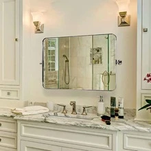 Metal Frame Pivot Rectangle Bathroom Mirror, Tilting Rounded Rectangular Vanity Mirror for Wall Stainless Steel Pivots Horizontally Only - Chrome - View 6