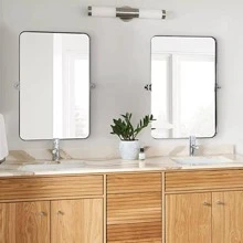 Metal Frame Pivot Rectangle Bathroom Mirror, Tilting Rounded Rectangular Vanity Mirror for Wall Stainless Steel Pivots Horizontally Only - Chrome - View 3