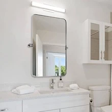 Metal Frame Pivot Rectangle Bathroom Mirror, Tilting Rounded Rectangular Vanity Mirror for Wall Stainless Steel Pivots Horizontally Only - Chrome - View 2