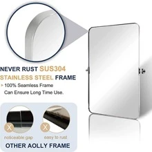 Metal Frame Pivot Rectangle Bathroom Mirror, Tilting Rounded Rectangular Vanity Mirror for Wall Stainless Steel Pivots Horizontally Only - Chrome - View 4
