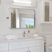 Metal Frame Pivot Rectangle Bathroom Mirror, Tilting Rounded Rectangular Vanity Mirror for Wall Stainless Steel Pivots Horizontally Only - Chrome - View 8