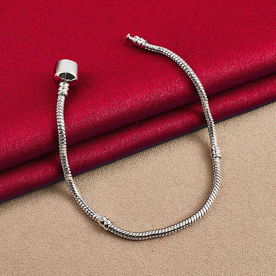 Solid Snake Chain Bracelet Fit Charm Bead Jewelry - Silver - View 1