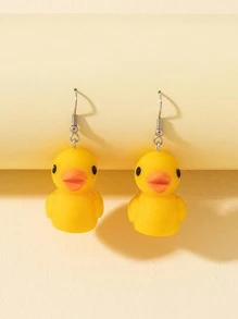 1對時尚鴨子墜飾耳墜適合女士日常裝飾 - 黃色 - 查看 2