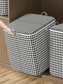 1pc Houndstooth Pattern Quilt Storage Bag, Modern Non-woven Fabric Clothes Storage Bag For Home - Black and White - View 2