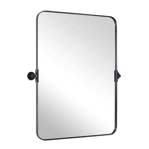 Metal Frame Pivot Rectangle Bathroom Mirror, Tilting Rounded