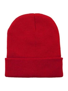 Gorro sólido con puño para invierno, regalo casual para uso diario para amigos - Rojo - Ver 3