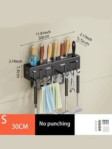 1pc Multifunction Kitchen Knife Storage Rack - Black - View 7