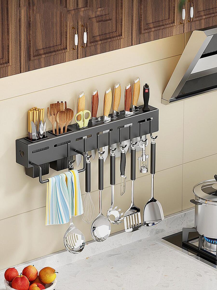 1pc Multifunction Kitchen Knife Storage Rack - Black - View 1