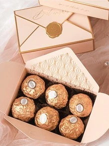 6入組/套紙禮品包裝現代字母圖案禮物盒適合婚禮 - 粉色 - 查看 4