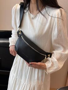 Fanny Pack thông thường Dây chuyền dập nổi vải đen PU - màu đen - Xem 2