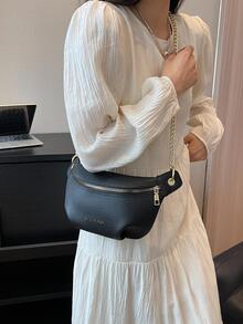 Fanny Pack thông thường Dây chuyền dập nổi vải đen PU - màu đen - Xem 4
