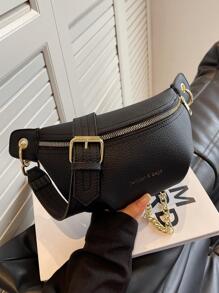 Fanny Pack thông thường Dây chuyền dập nổi vải đen PU - màu đen - Xem 1