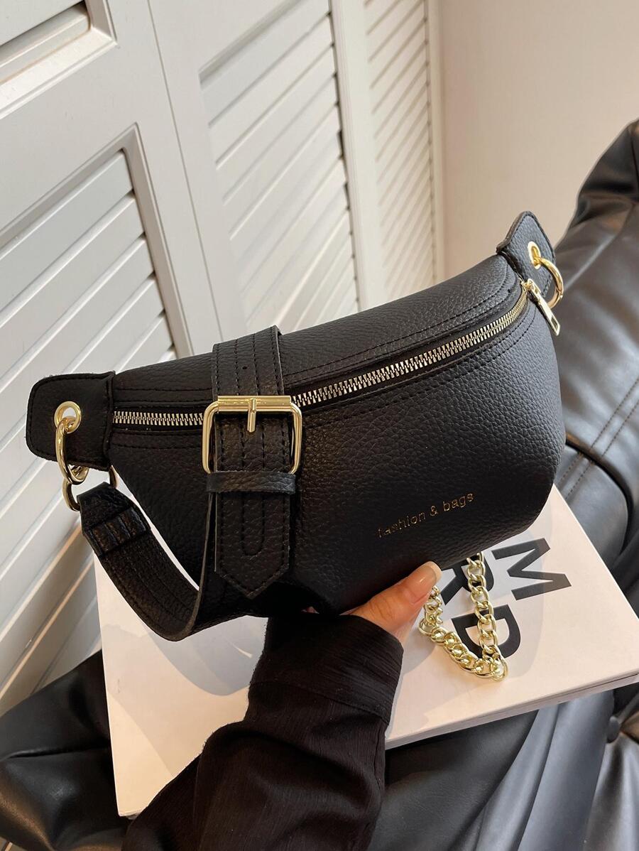 Fanny Pack thông thường Dây chuyền dập nổi vải đen PU - màu đen - Xem 1
