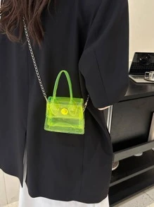 Bolsa cuadrada mini neón transparente con solapa con cadena - Verde - Ver 5