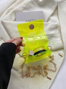 Bolsa cuadrada mini neón transparente con solapa con cadena - Verde - Ver 9
