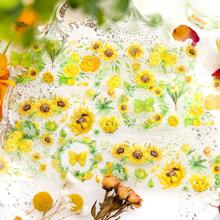 1入組花卉印花和紙膠帶，多用途美紋紙膠帶，用於DIY工藝、手賬、裝飾 - 米色 - 查看 3