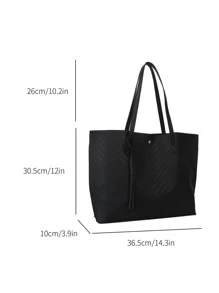 Chevron Pattern Tassel Decor Túi tote đeo vai Tay cầm đôi - màu đen - Xem 2