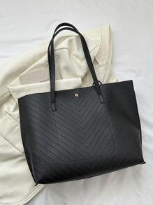 Chevron Pattern Tassel Decor Túi tote đeo vai Tay cầm đôi - màu đen - Xem 5