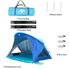 AYAMAYA Beach Tent Sun Shelter for 3-4 Person,Portabel UPF 50+ UV Protection Beach Canopy Umbrella with Extendable Floor & Roll Up Mesh Windows,Upgraded with 6 Sand Pockets Easy Setup for Family Baby - Màu xanh lam - Xem 6