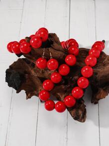 4入组/套豪華風格紅色的串珠串珠耳墜適合女士 - 彩色 - 查看 2