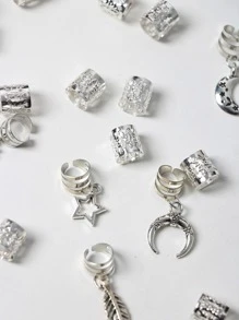 26pcs Moon & Star Charm Hair Ring For Daily Casual Outing Wear Boho - Silver - View 3