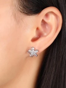 1pair Fashion Cubic Zirconia Flower Stud Earrings For Women For Daily Decoration Valentines,Mom,Mother,Mother's Day,Gift