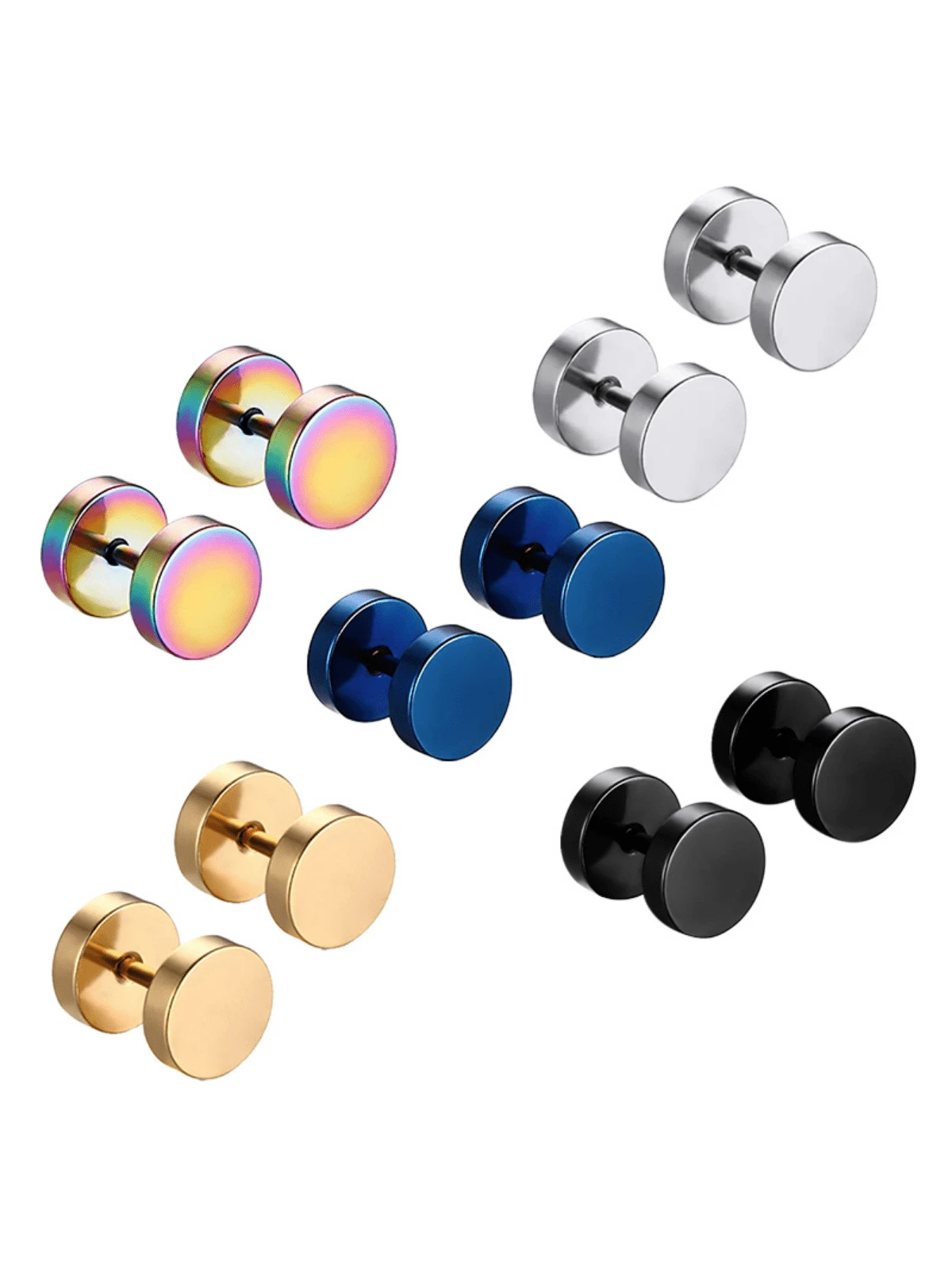 5pairs Stainless Steel Unisex Men Women Barbell Stud Earrings Punk Style Ear Piercing