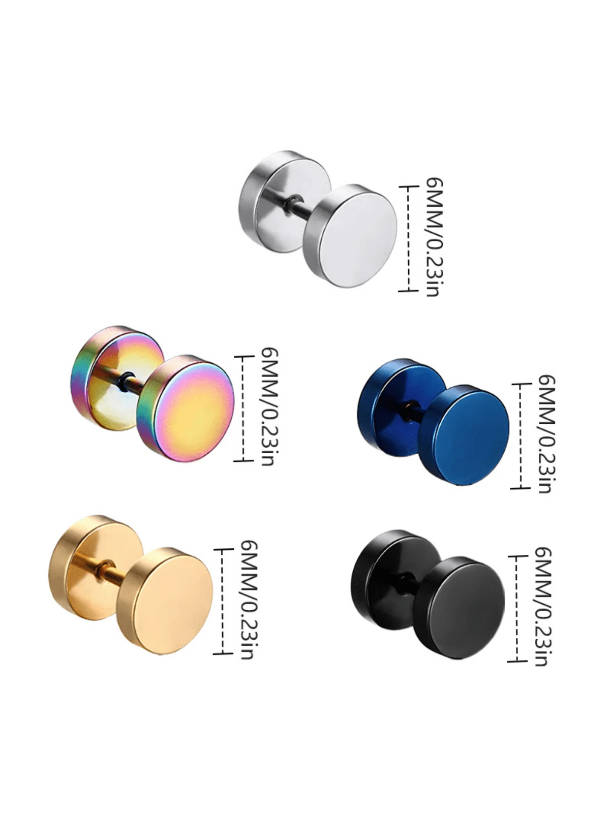 5pairs Stainless Steel Unisex Men Women Barbell Stud Earrings Punk Style Ear Piercing