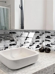 1入組磚塊圖案3D牆板 - 藍白色 - 查看 5