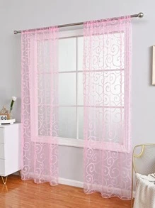 卷軸刺繡單片透視窗簾 - 粉色 - 查看 2