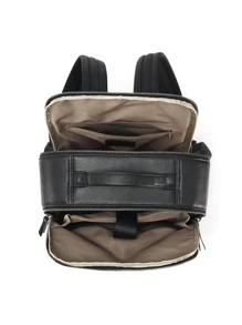 Mochila de cuero genuino a la moda para hombre, mochila de viaje para hombre - Negro - Ver 5