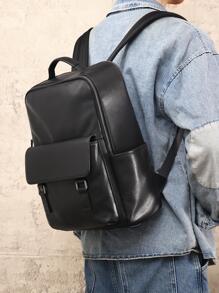 Mochila de cuero genuino a la moda para hombre, mochila de viaje para hombre - Negro - Ver 4