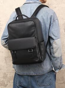 Mochila de cuero genuino a la moda para hombre, mochila de viaje para hombre - Negro - Ver 3