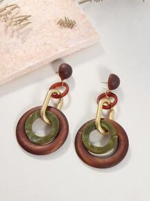 波西米亞撞色圓形耳墜適合女士日常裝飾 - 棕色 - 查看 3