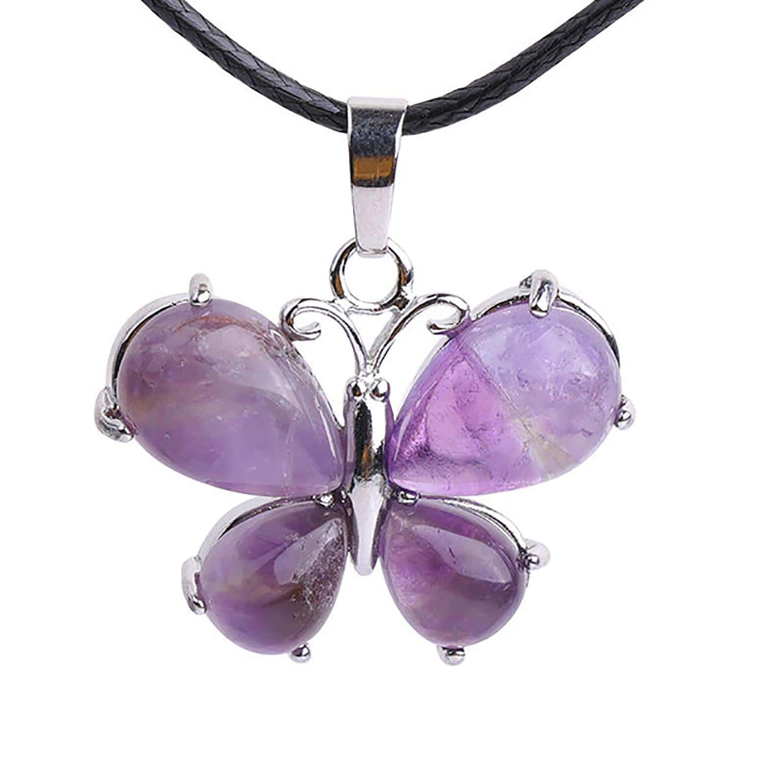 1入組復古天然石蝴蝶吊墜項鍊紫水晶靈氣擺DIY珠寶製作 - 紫色 - 查看 1