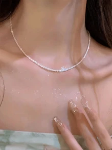 1 件时尚锌合金简约不对称项链，适合女士日常装饰