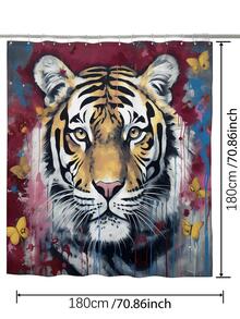 1pc Tiger Print Shower Curtain, Polyester Waterproof Shower Curtain For Bathroom - Multicolor - View 2