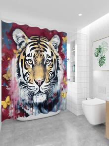 1pc Tiger Print Shower Curtain, Polyester Waterproof Shower Curtain For Bathroom - Multicolor - View 5