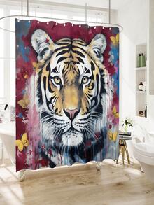 1pc Tiger Print Shower Curtain, Polyester Waterproof Shower Curtain For Bathroom - Multicolor - View 4
