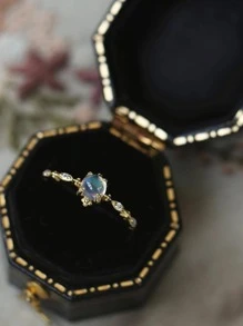 1入組時尚銅水鑽裝飾戒指適合女士日常裝飾 - 金黃色 - 查看 1