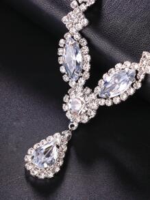 1套女士水鑽裝飾魅力四射婚禮項鍊和耳飾適合婚禮派對 - 銀色 - 查看 4