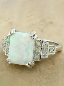 1 Nhẫn Hợp Kim Kẽm Thời Trang Tổng Hợp Đá Opal Trang Trí Nhẫn Cho Nữ Hẹn Hò Trang Trí - Màu Bạc Cổ - Xem 1