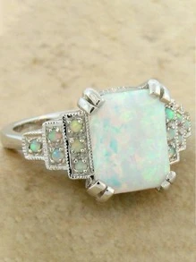 1 Nhẫn Hợp Kim Kẽm Thời Trang Tổng Hợp Đá Opal Trang Trí Nhẫn Cho Nữ Hẹn Hò Trang Trí - Màu Bạc Cổ - Xem 2