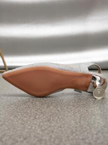 魅力四射銀高跟鞋適用於女士水鑽裝飾尖頭高跟后提帶高跟單鞋 - 銀色 - 查看 5