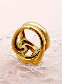 Mazuer 1pc Vintage 18k Gold Plated Stainless Steel Chunky Chain Band Ring For Women, Suitable For Dating, Festival, Party, Daily Wear, Work