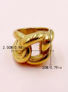 Mazuer 1pc Vintage 18k Gold Plated Stainless Steel Chunky Chain Band Ring For Women, Suitable For Dating, Festival, Party, Daily Wear, Work