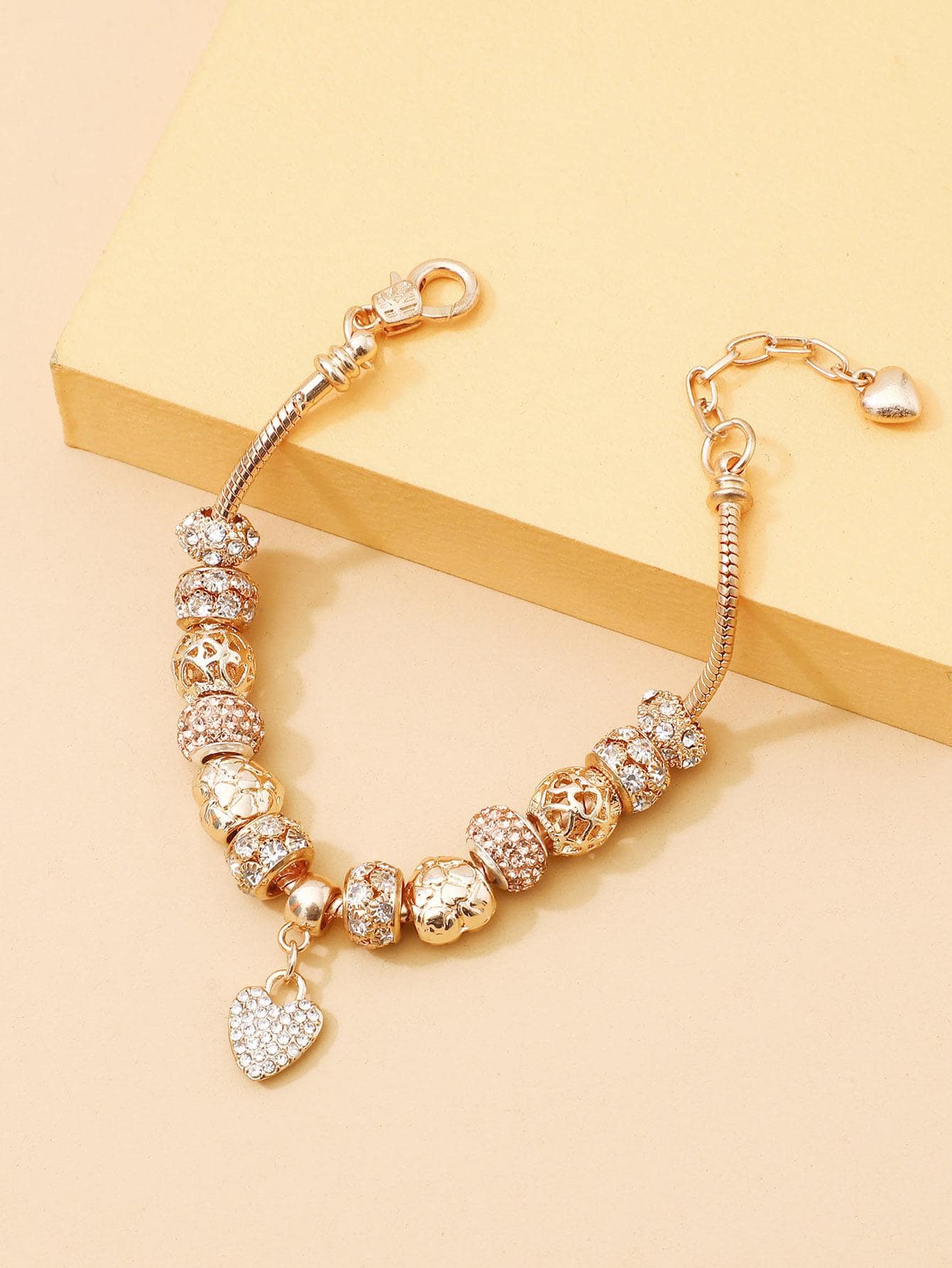 yijiangbeiting 1pc Glamorous Zinc Alloy Rhinestone Heart Charm Bracelet For Women For Daily Decoration - Yellow Gold - View 1