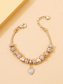 yijiangbeiting 1pc Glamorous Zinc Alloy Rhinestone Heart Charm Bracelet For Women For Daily Decoration - Yellow Gold - View 2