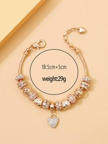 yijiangbeiting 1pc Glamorous Zinc Alloy Rhinestone Heart Charm Bracelet For Women For Daily Decoration - Yellow Gold - View 3